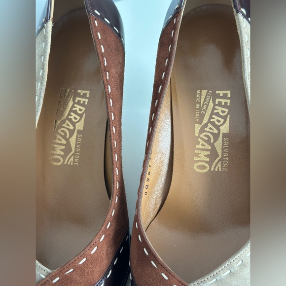 Salvatore Ferragamo Multicolor Suede & Leather Pointed Toe Pumps - Picture 5 of 7